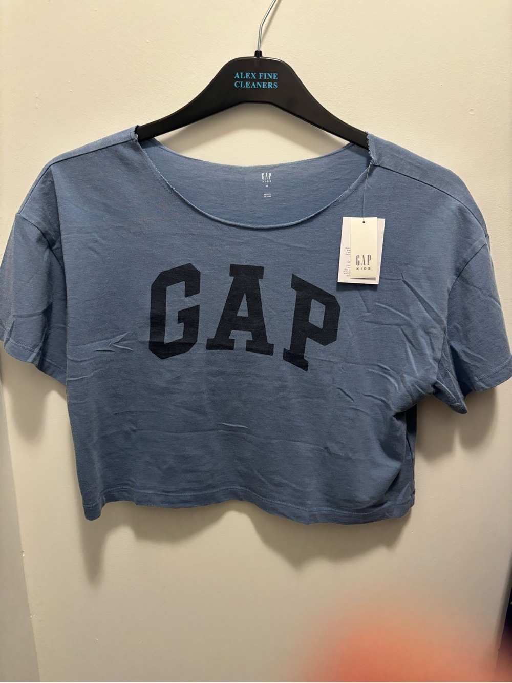GAP Blue Cropped Logo Tee with Navy Lettering